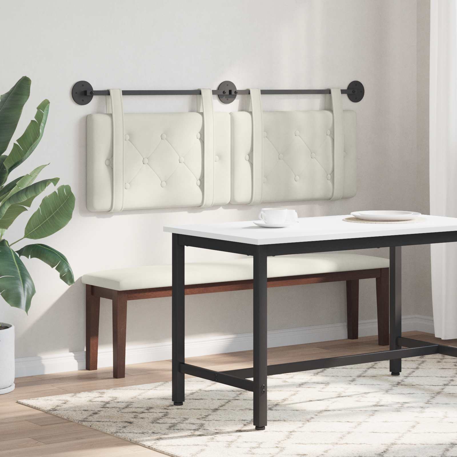 Testata appesa Montaggio a parete Crema 130 x 55 x 5 cm Velluto 42031645