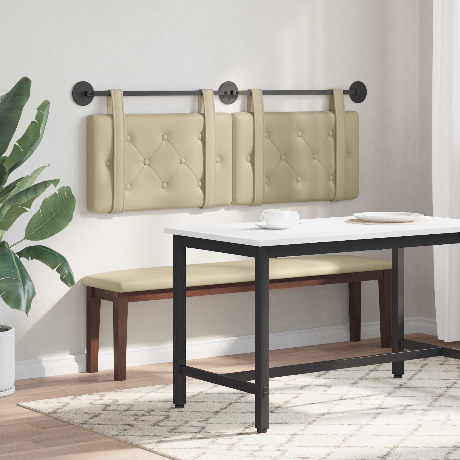 Testiera Montata a Muro 2 pcs Crema 140 x 5 x 40 cm Compensato 42031678
