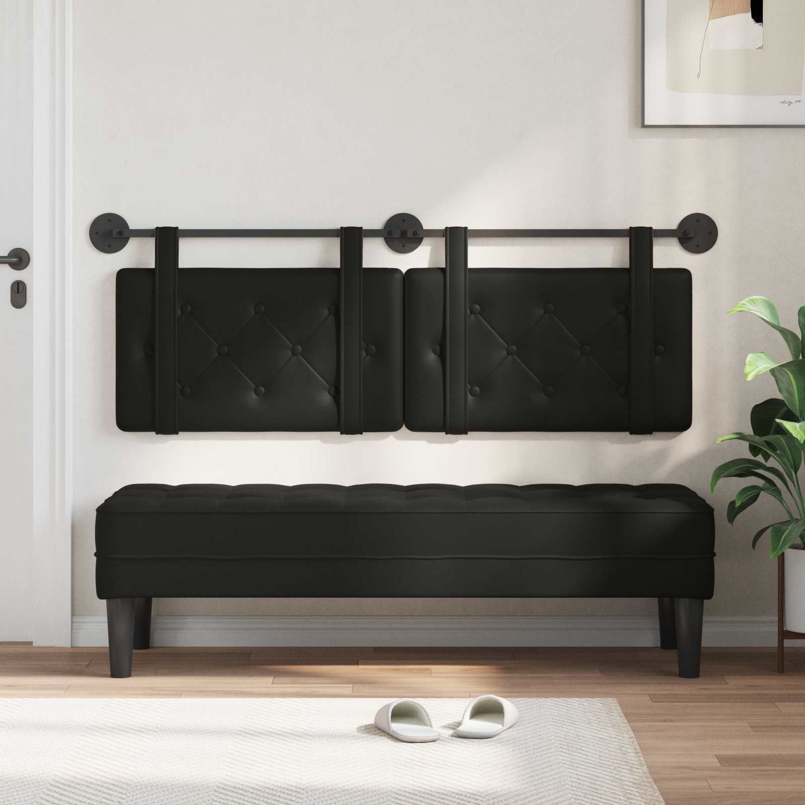 Testiera Montata a Muro 2 pcs Nero 140 x 5 x 40 cm Compensato 42031684