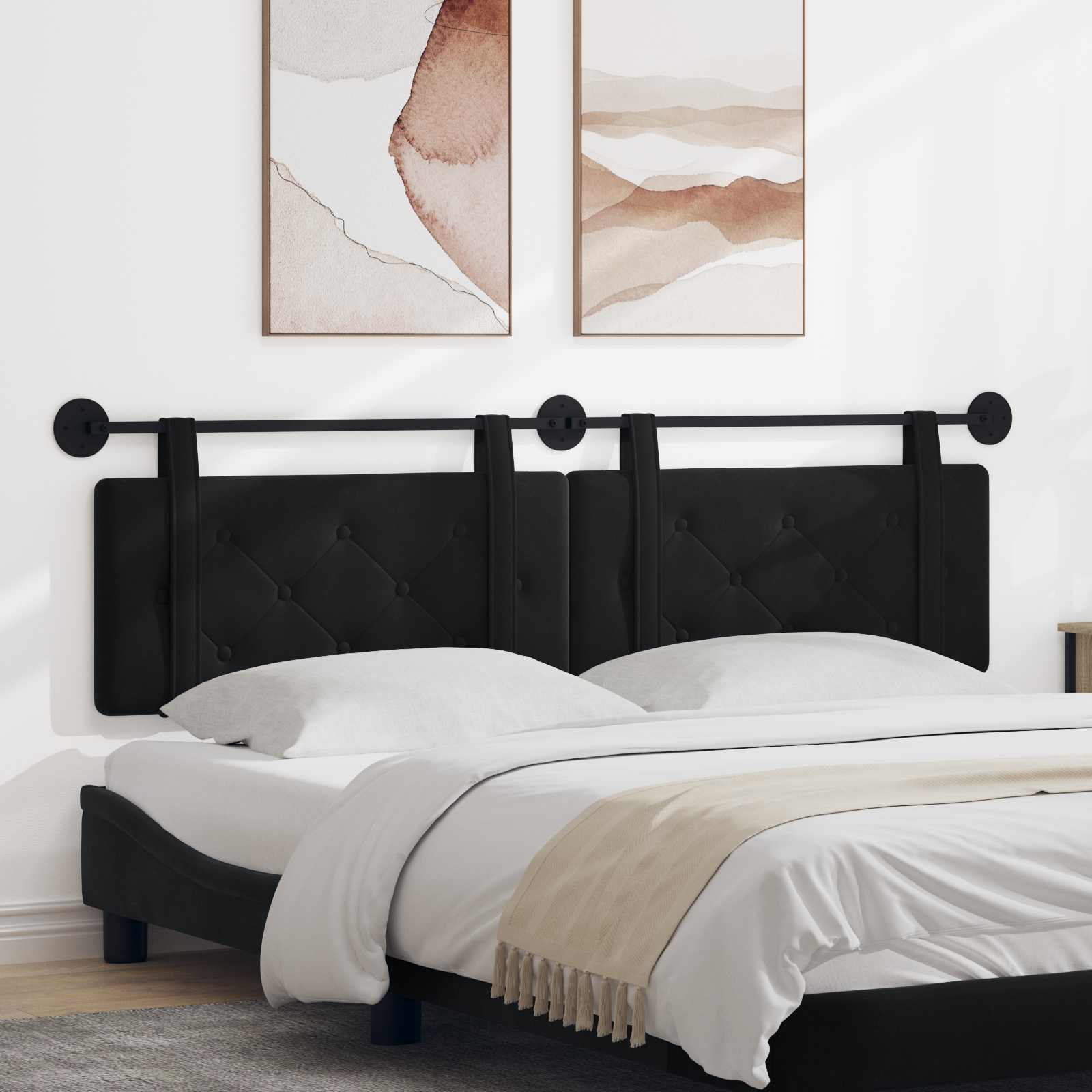 Testata appesa Montaggio a parete Nero 170 x 55 x 5 cm Velluto 42031696