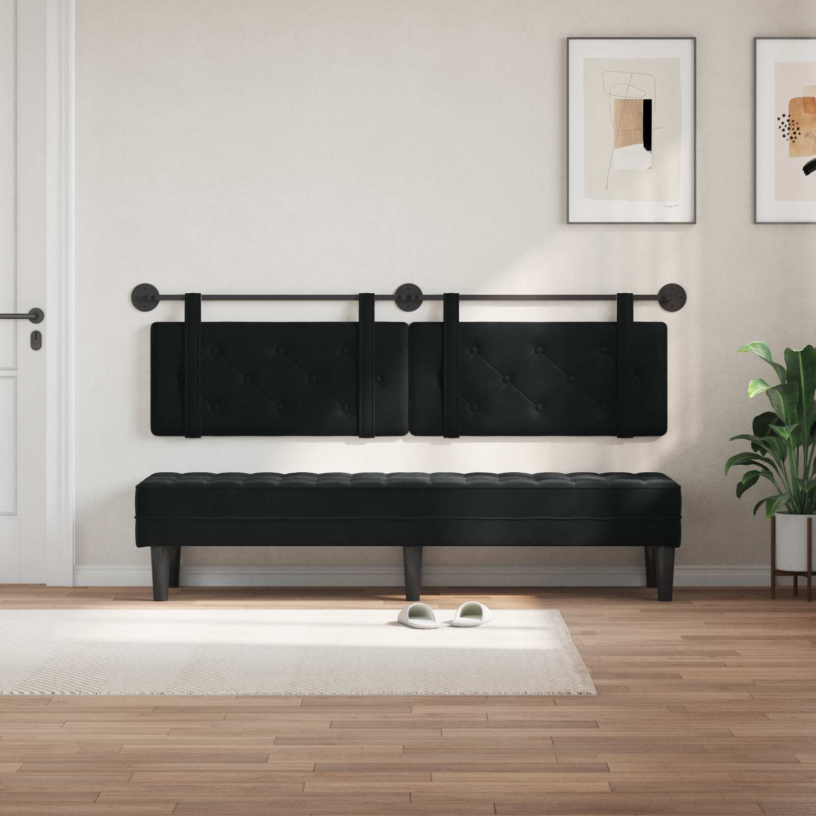 Testata appesa Montaggio a parete Nero 170 x 55 x 5 cm Velluto 42031696