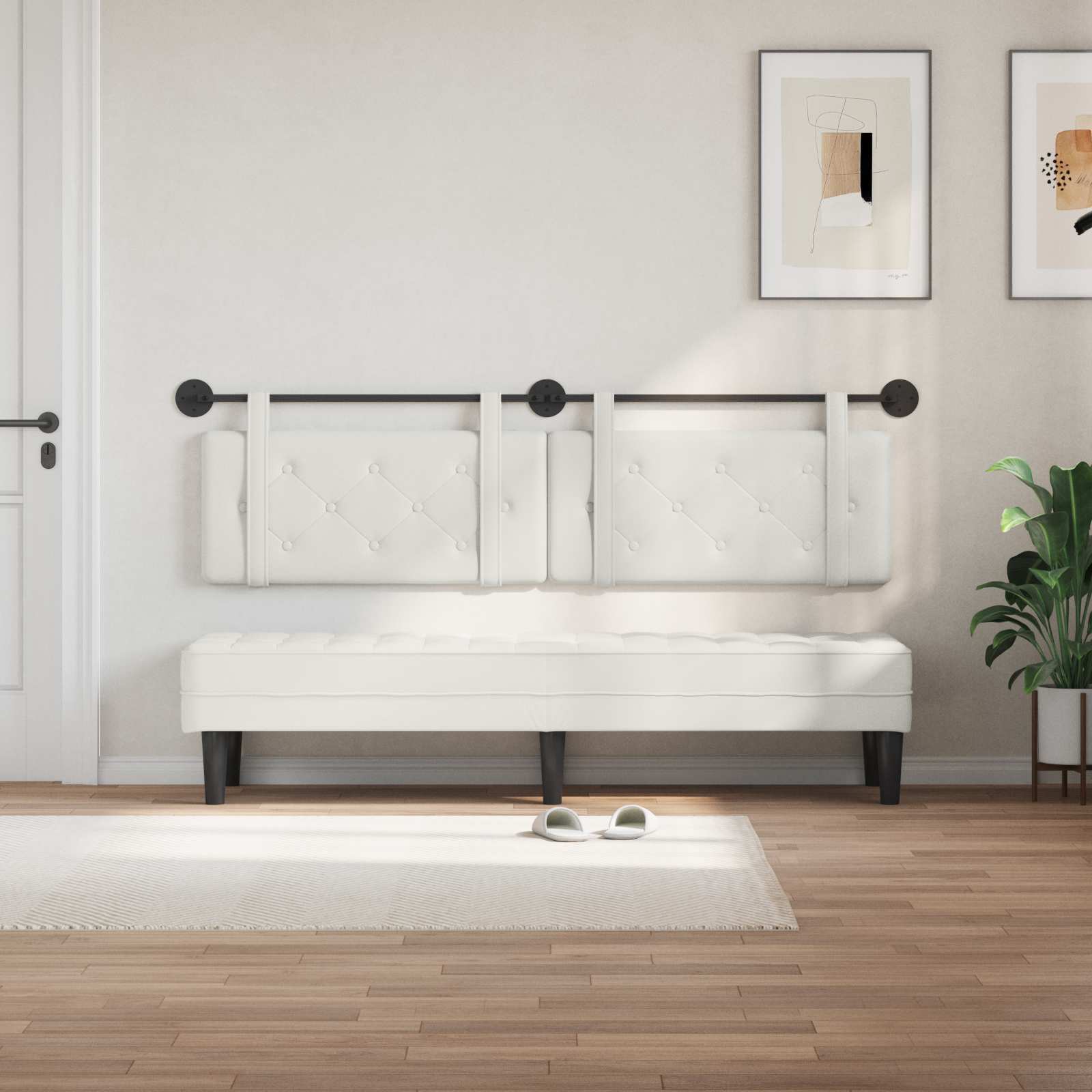 Testiera Montata a Muro 2 pcs Bianco 200 x 5 x 40 cm Compensato 42031739