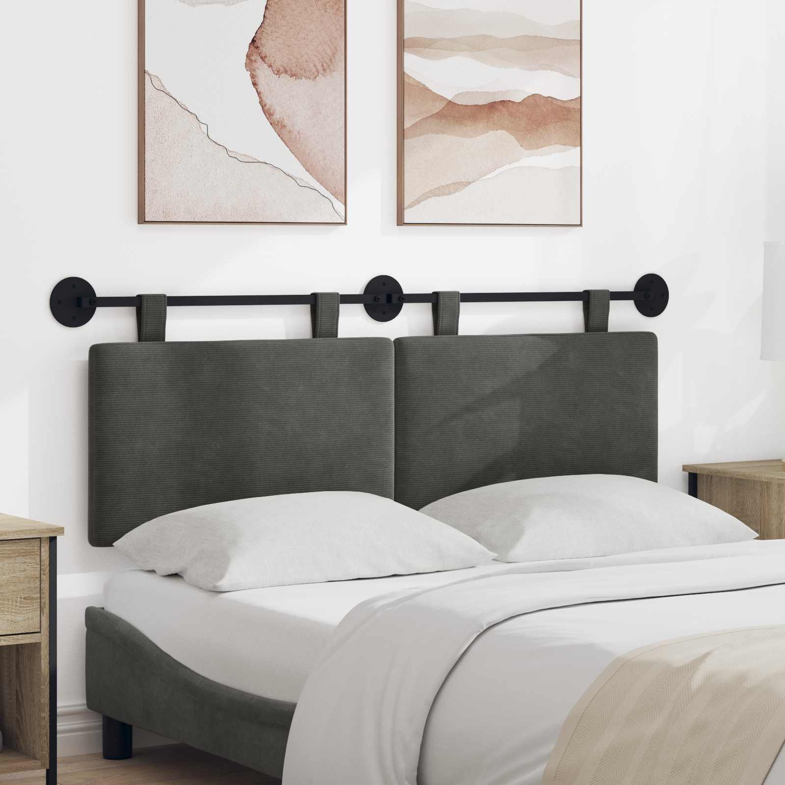 Testata appesa Grigio scuro 150 x 55 x 5 cm Tessuto in Cords 42031808