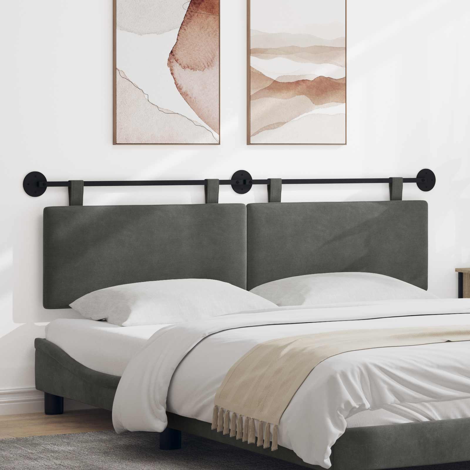 Testata appesa Grigio scuro 170 x 55 x 5 cm Tessuto in Cords 42031817