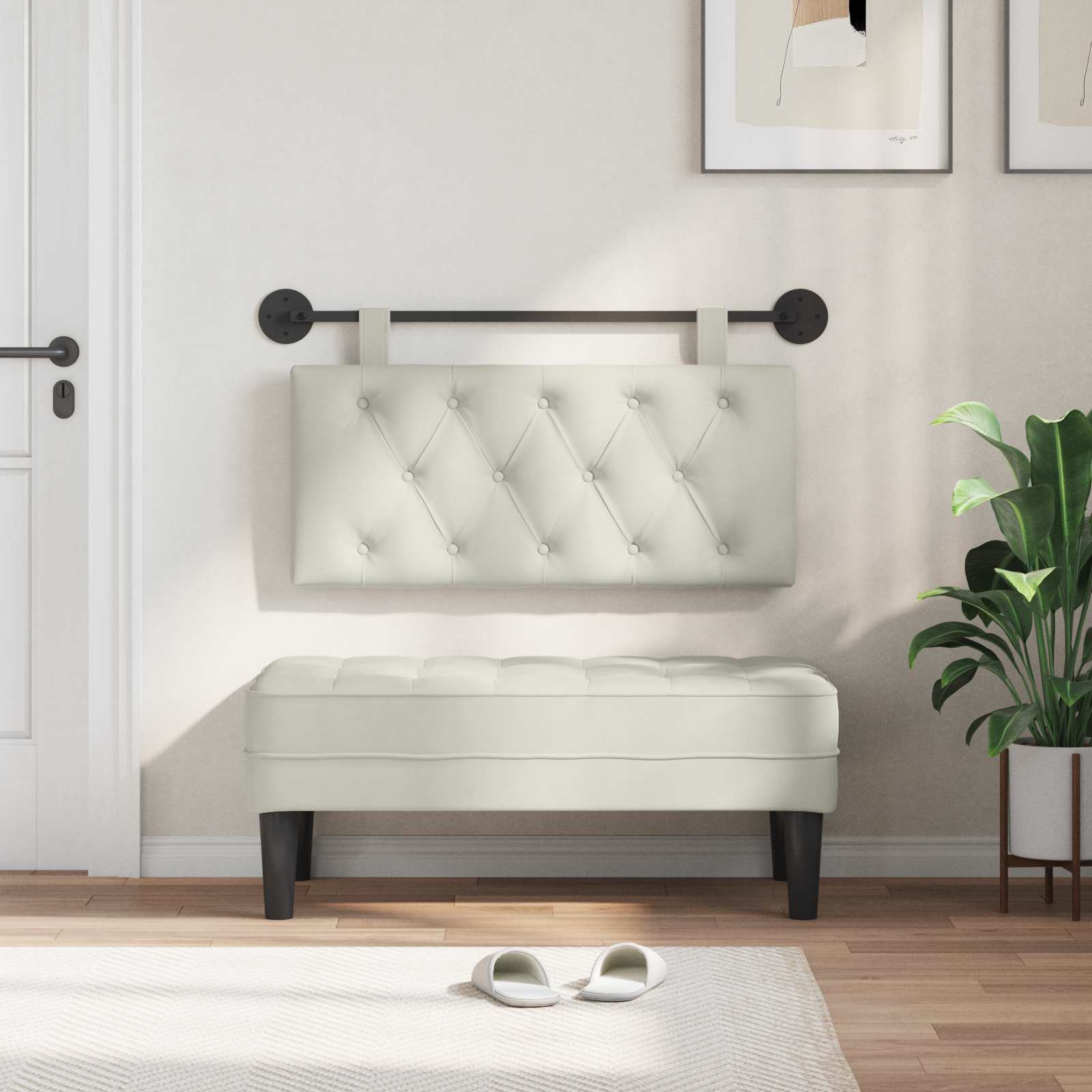 Testata appesa Montaggio a parete Crema 100 x 55 x 7 cm Velluto 42032061