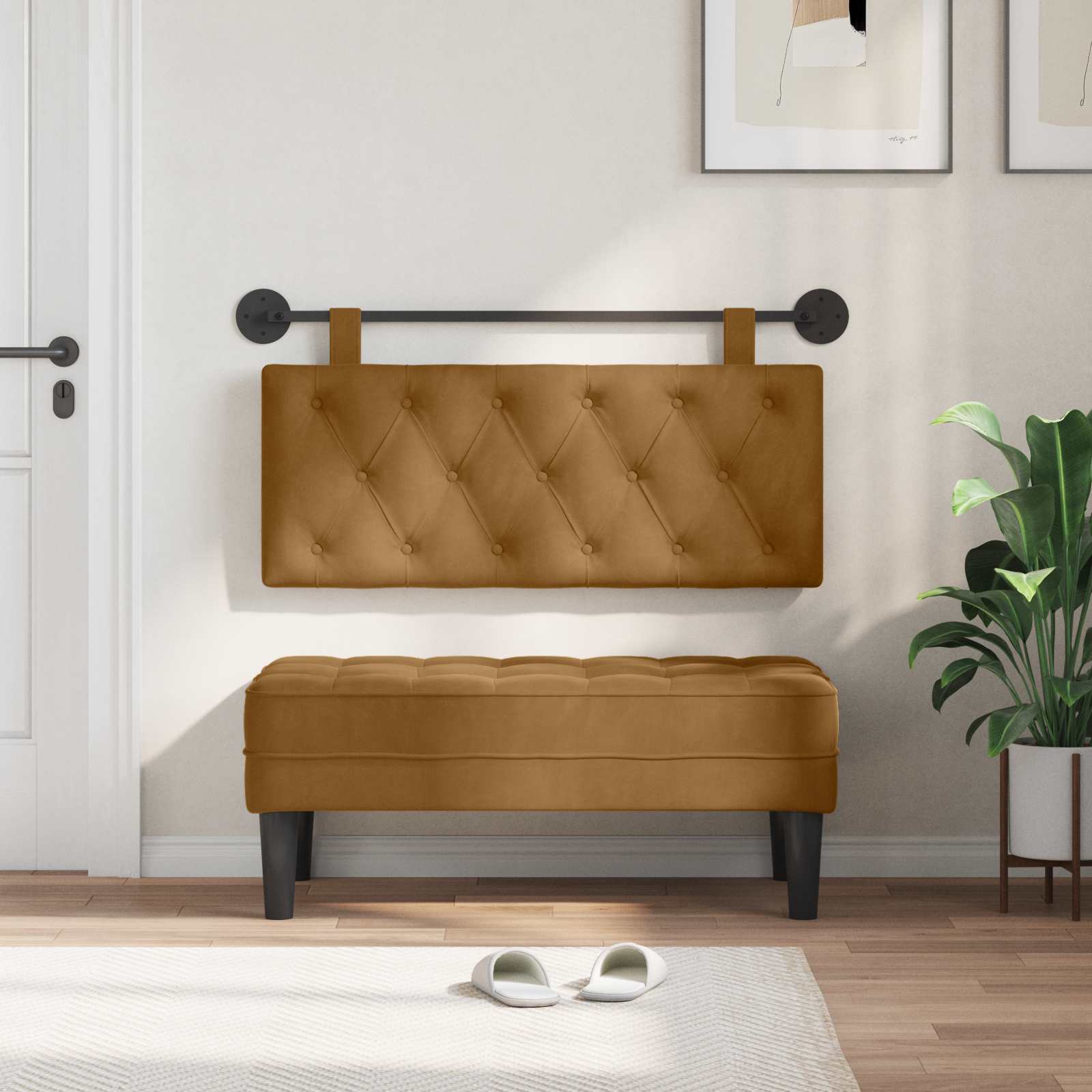 Testata appesa Marrone 110 x 55 x 7 cm Velluto 42032088