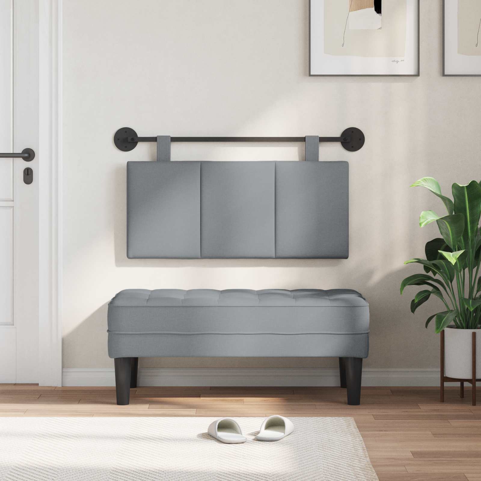 Testata appesa Rigato Grigio chiaro 100 x 55 x 5 cm Tessuto 42032249
