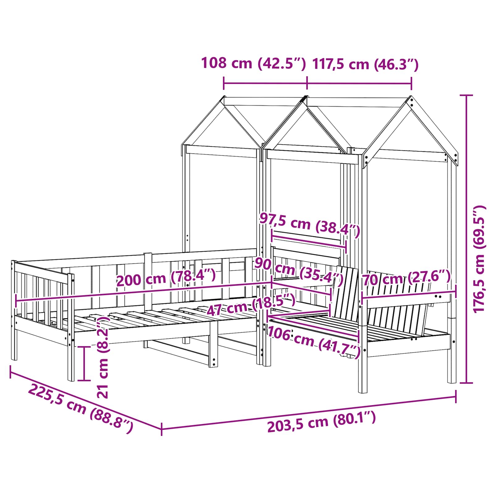 Set di Letto per il Giorno 3 pcs Marrone cerato Pino massello 3422706