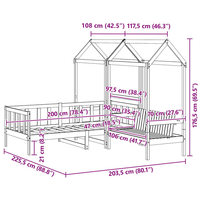 Set di Letto per il Giorno 3 pcs Marrone cerato Pino massello 3422706