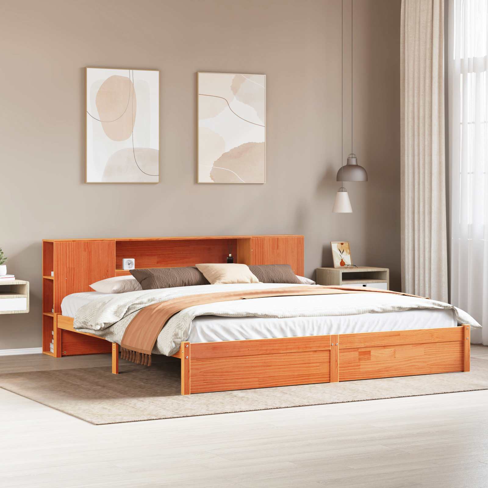 Libreria Struttura Letto Marrone cerato 200 x 200 cm 3422731