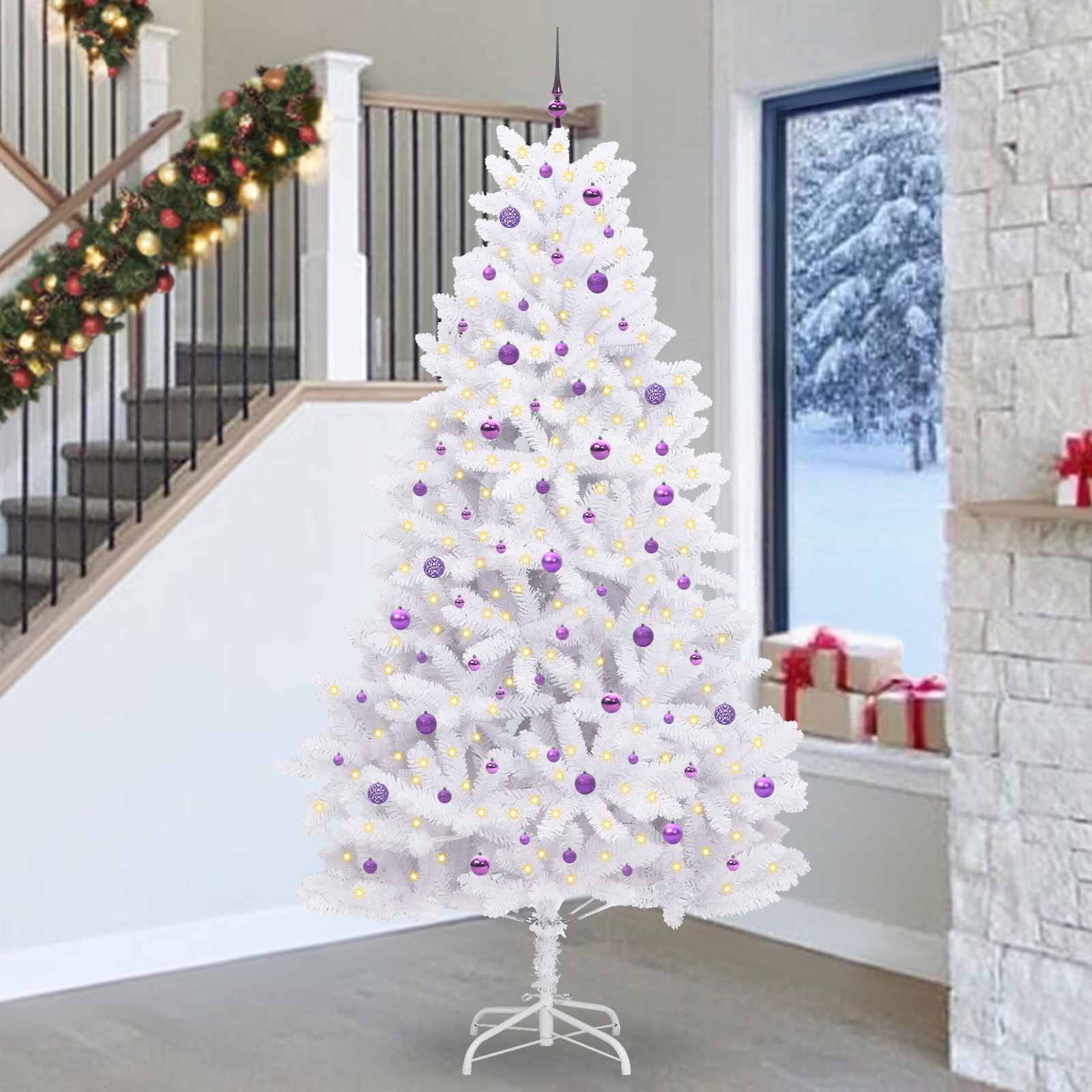 Albero di Natale Artificiale con Rami Pieghevoli Bianco 270 cm 3426627