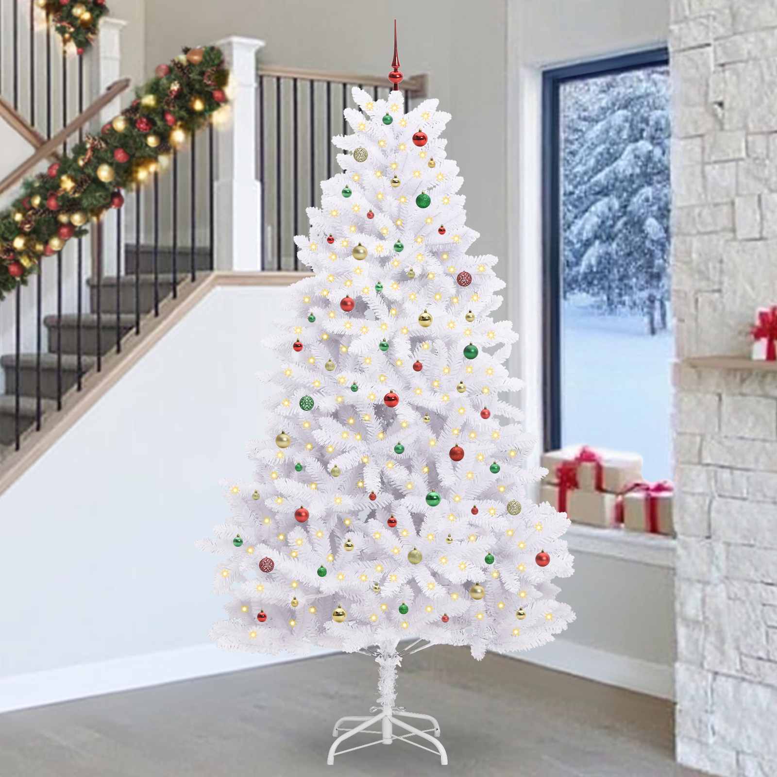 Albero di Natale Artificiale con Rami Pieghevoli Bianco 270 cm 3426629