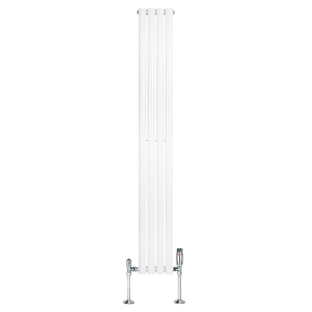 Radiatore Verticale  Ovale 1800x240mm Bianco con Valvole TRV