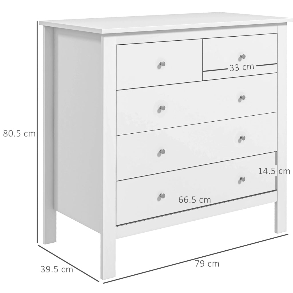 Cassettiera a 5 Cassetti 79x39,5x80,5 cm in Legno Bianco