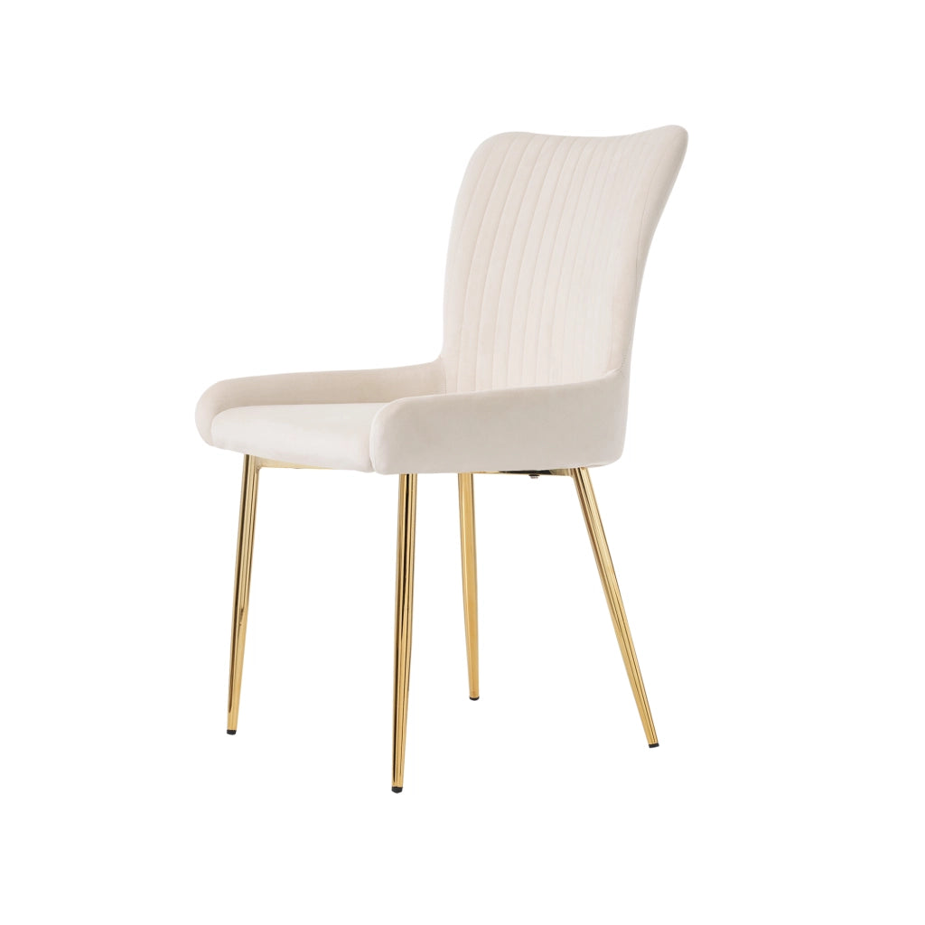 Set di 4 sedie da pranzo in velluto beige e oro, struttura in metallo, per sala da pranzo e soggiorno