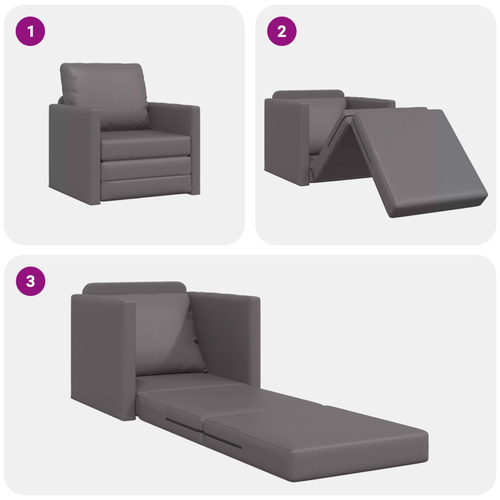 Divano Letto da Pavimento 2-in-1 Grigio 74x77x81 cm Pelle Sintetica