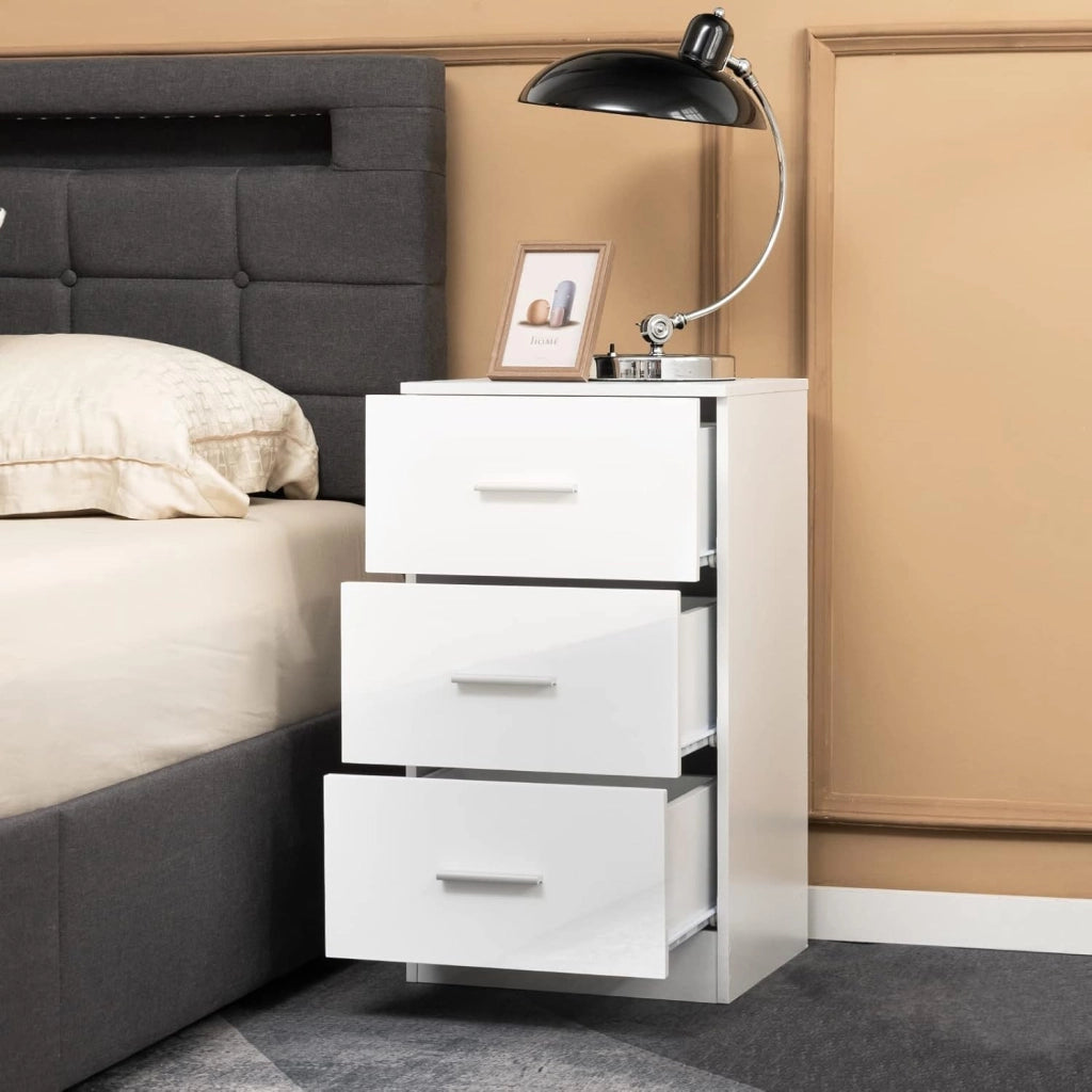 Comodino Camera, con 3 Cassetti, Armadietto Laterale, Mobiletto Fianco Letto, per Ufficio/Soggiorno/Studio, Carico di 55 kg, 37x 34x 66,5 cm, 2 Colori (Bianco 2)
