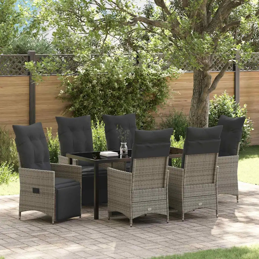 Set da Pranzo per Giardino con cuscino 7 pcs Grigio polyrattan