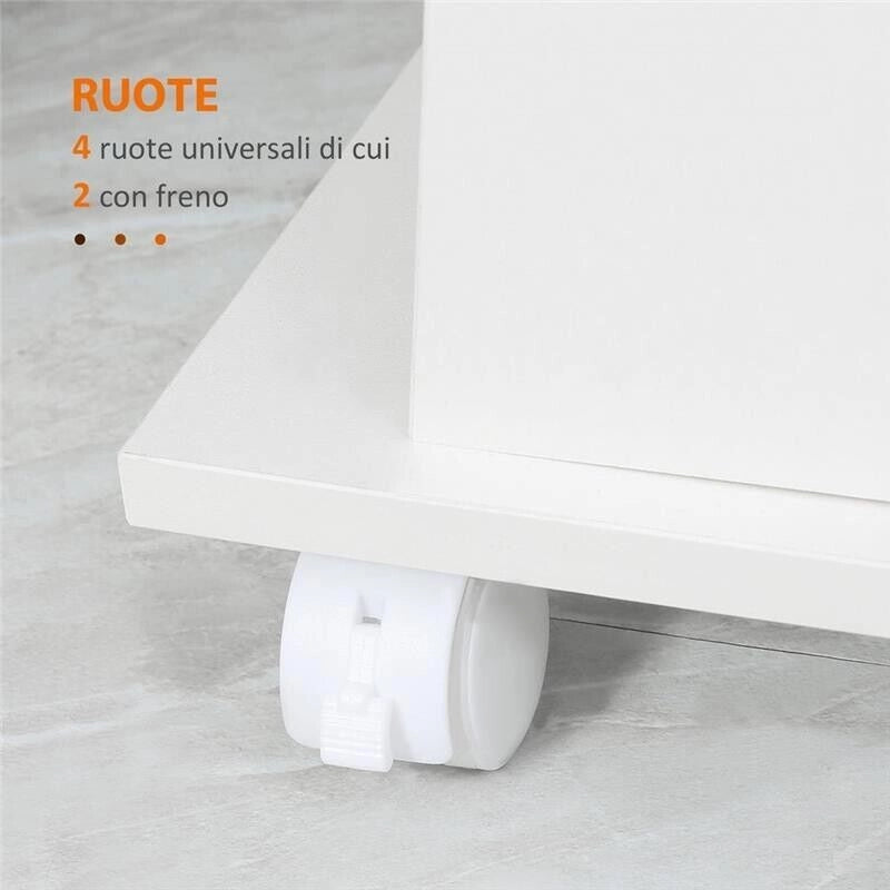 CARRELLO DA CUCINA MODERNO IN LEGNO CON 2 RIPIANI E RUOTE 60X38X77CM BIANCO