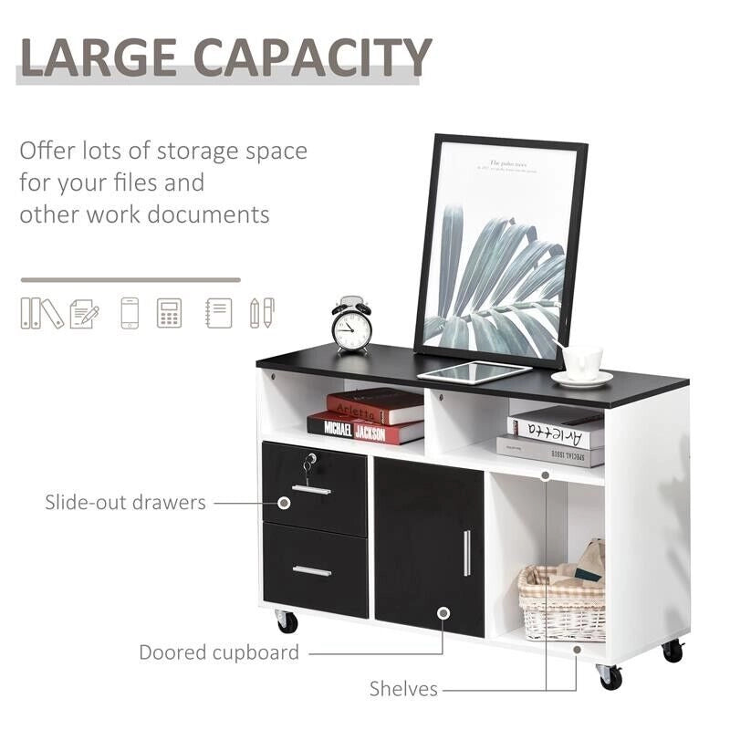 MOBILE PORTA STAMPANTE CON CASSETTI MOBILETTO MULTIUSO NERO E BIANCO