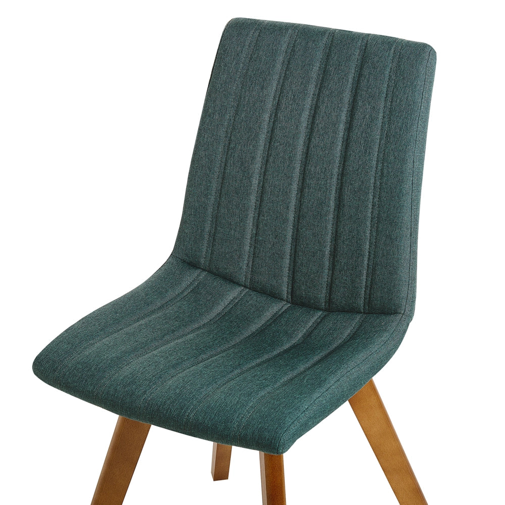 Set di 2 sedie Tessuto poliestere verde Gambe in legno massello scuro Imbottitura verticale Schienale curvo