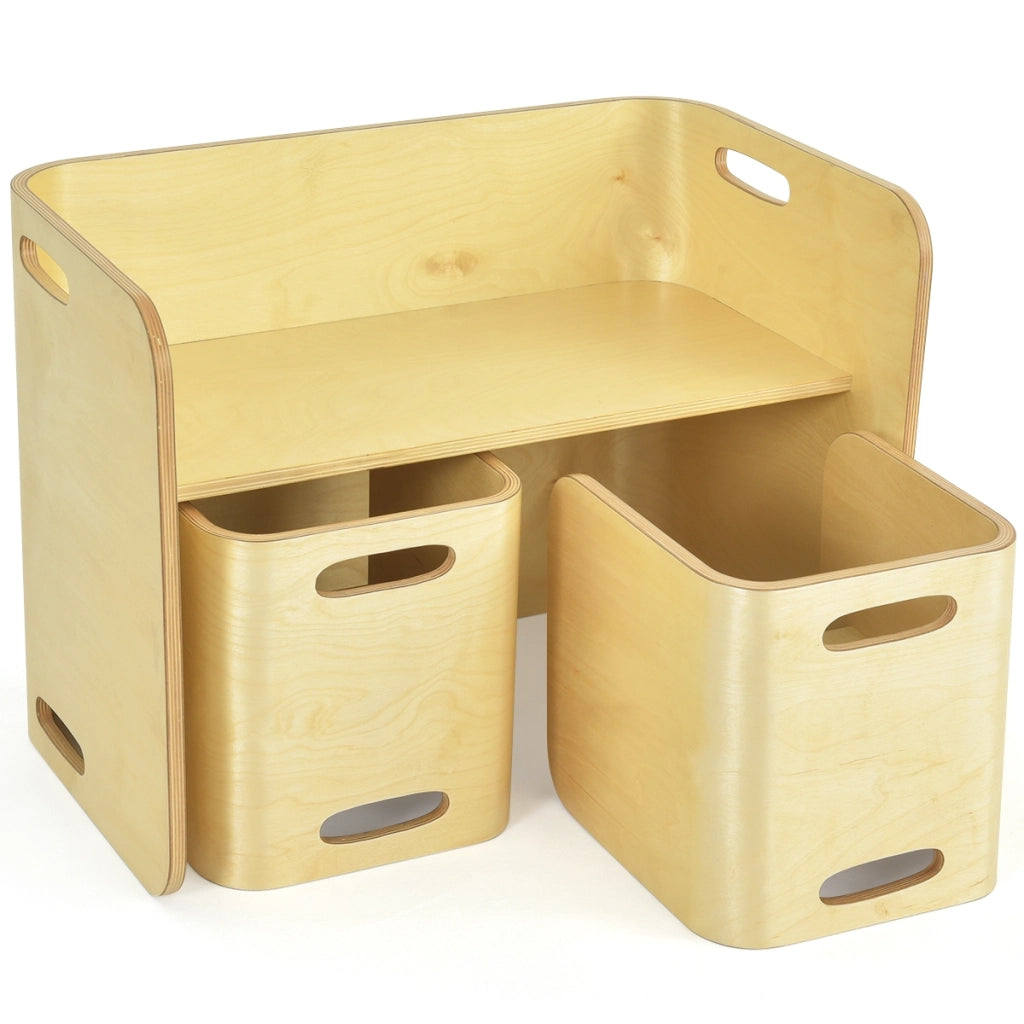 Set tavolo e sedie in legno di faggio per bambini-Set multiuso con tavola spessa e superficie liscia Naturale