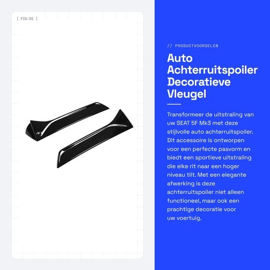 Spoiler posteriore universale sportivo - decorazione per auto - autoadesivo self-adesivo - sostituzione per SEAT 5F Mk3 - installazione facile - kit di sostituzione posteriore