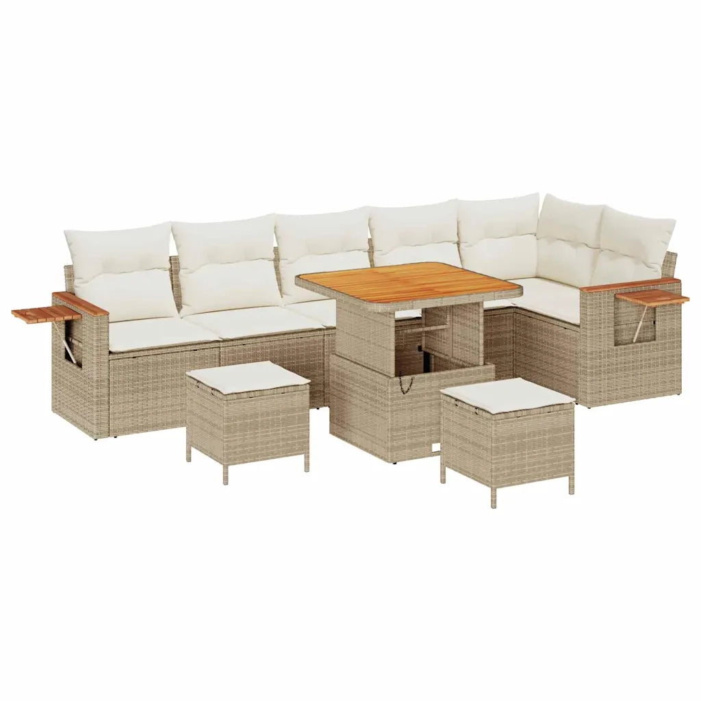 Set Divano da Giardino con cuscino 9 pcs Beige e Crema