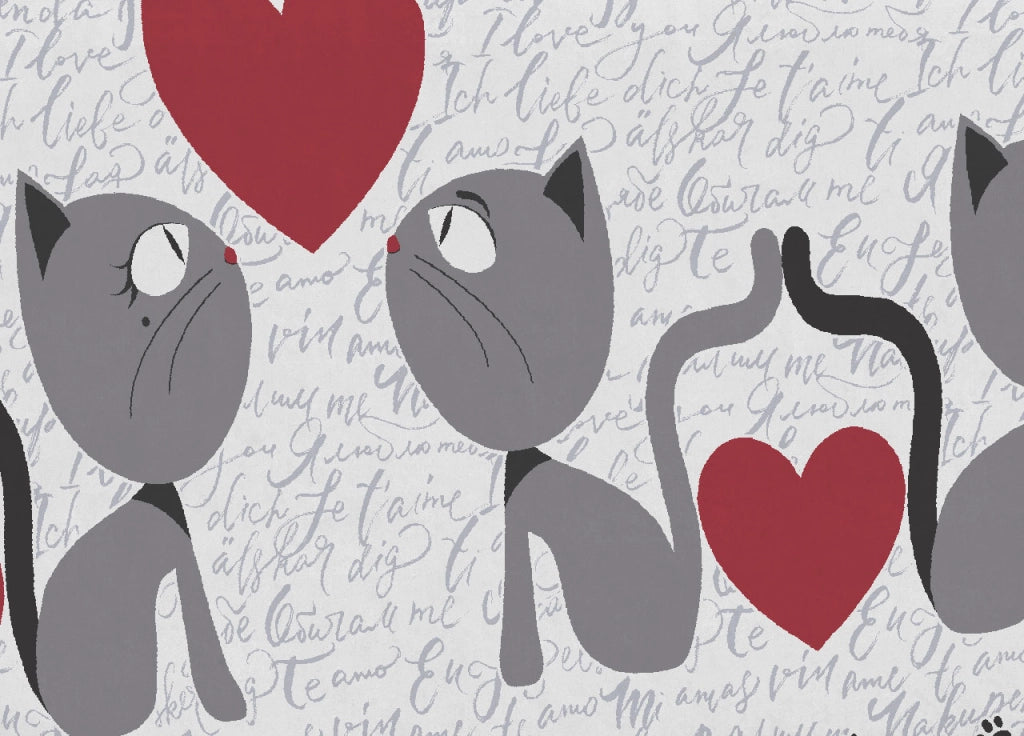Telo Arredo Multiuso Linea Pensieri Delicati In 100% Cotone Disegno Gattini - Singolo - Grigio