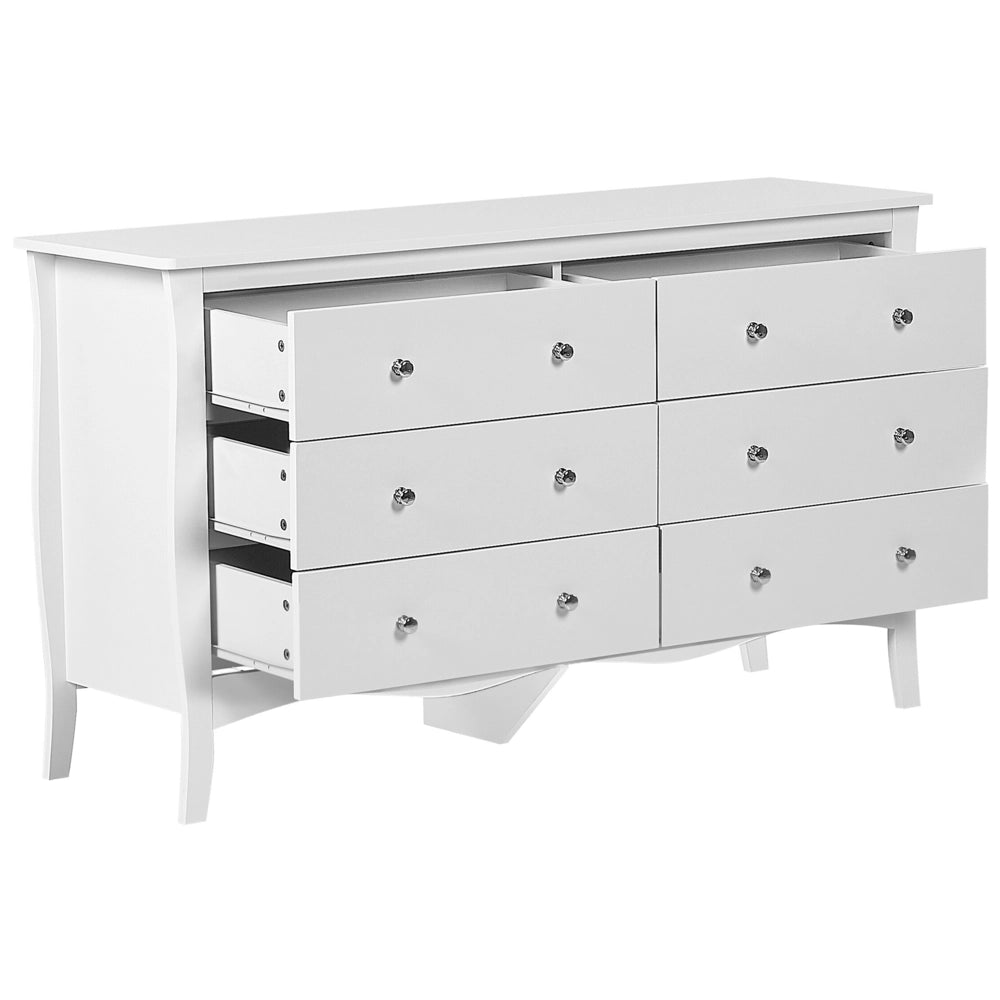 Cassettiera credenza bianca con 6 cassetti 75 x 130 cm soggiorno camera da letto ingresso armadio moderno stile francese