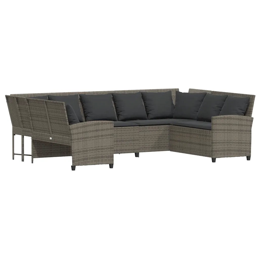 Divano da Giardino con Cuscini in Polyrattan Grigio