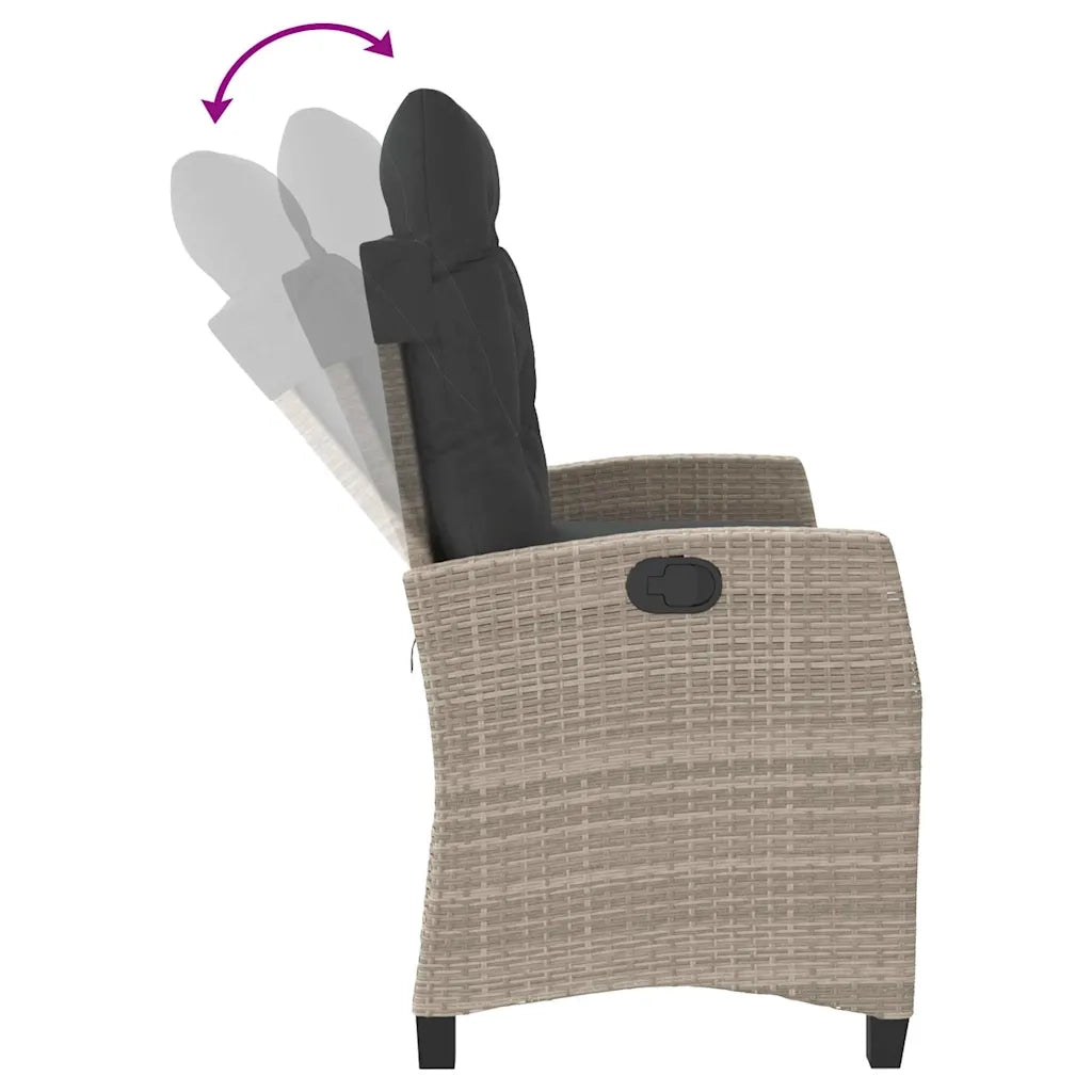 Panca Reclinabile Giardino con Cuscini-Sgabello-Sedia da esterno Grigio Chiaro Polyrattan 449871