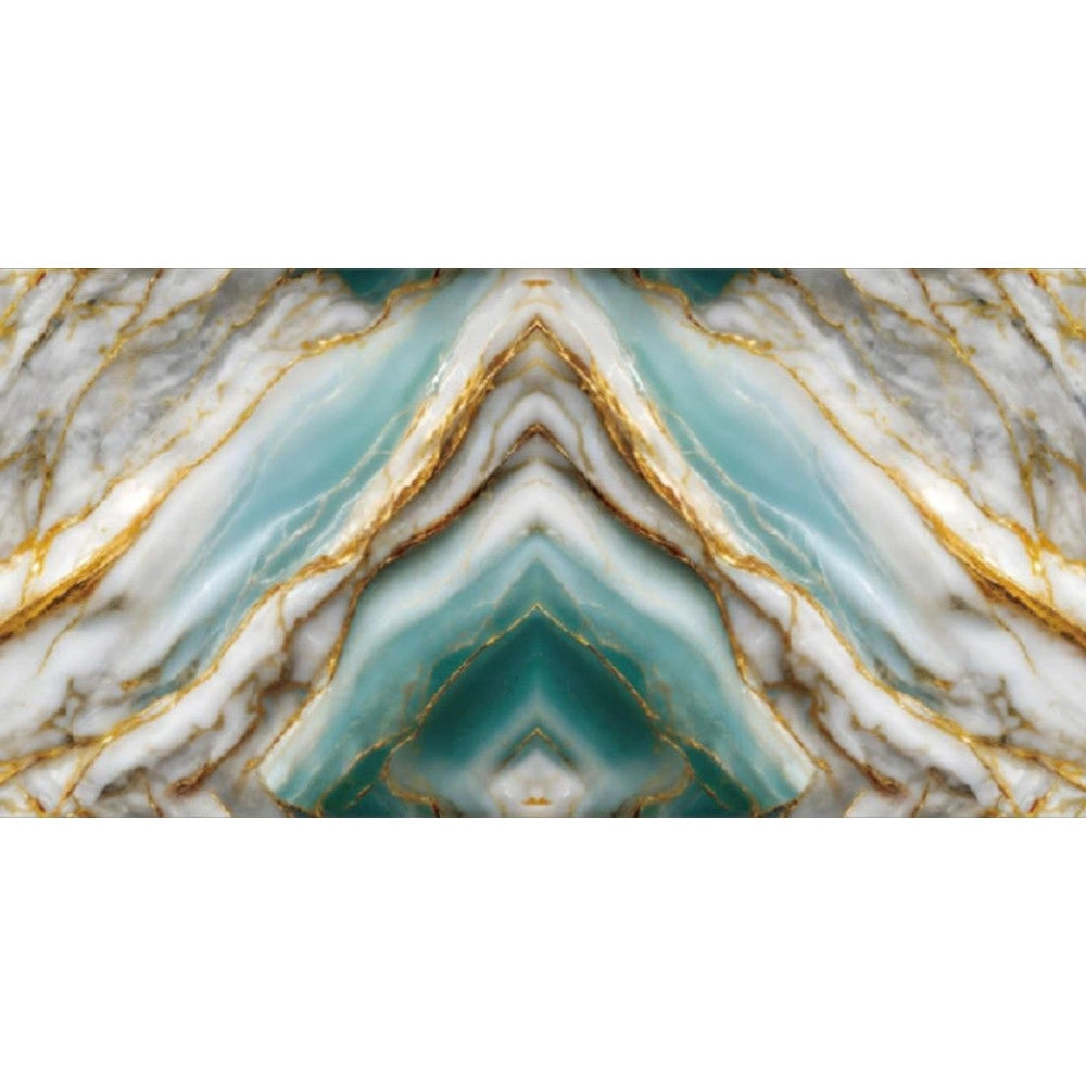 Trade Shop - Pannello Adesivo Effetto Marmo Venature Bianco Oro Turchese Verde Acqua 120x300cm Pareti -