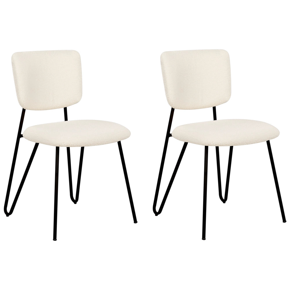 Set di 2 sedie da pranzo moderne Seduta imbottita strutturale in tessuto crema Schienale curvo senza braccioli Design moderno e contemporaneo