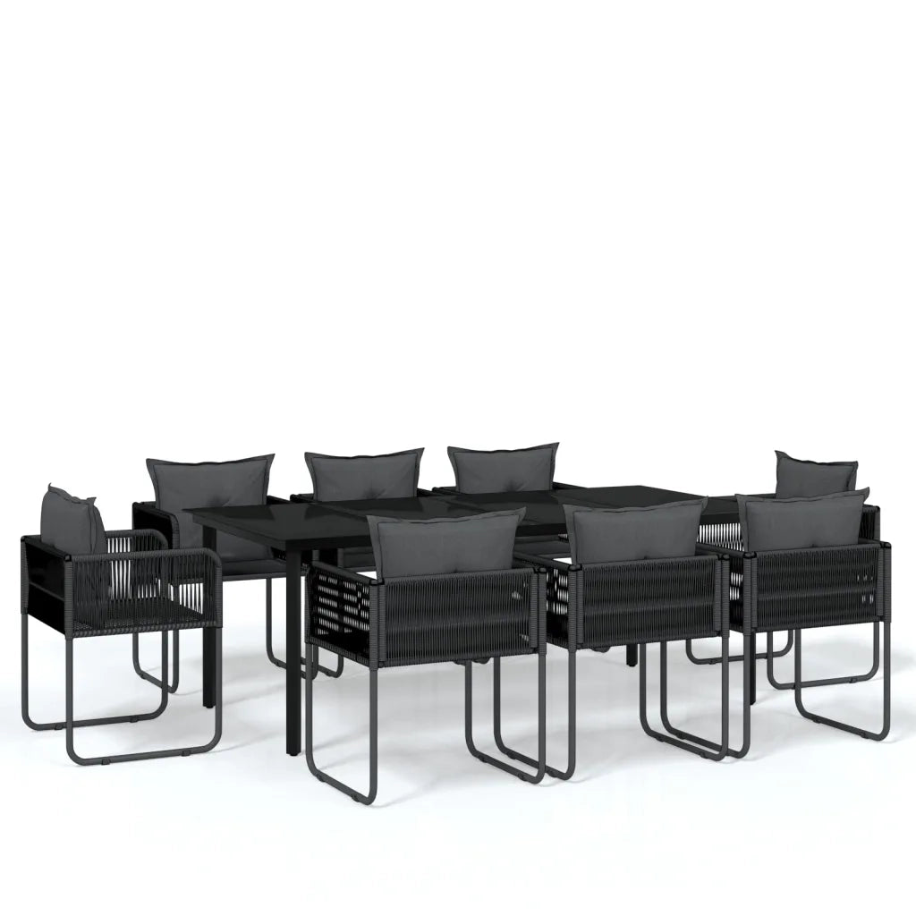 Set da Pranzo per Giardino 9 pz con Cuscini Nero cod mxl 40355