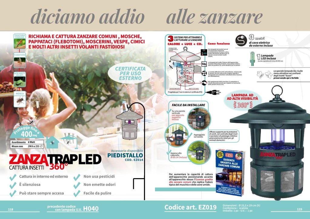 Trappola Zanzare Professionale UV 15W ZANZATRAP 360° CFG con CO₂ fino a 400 mq