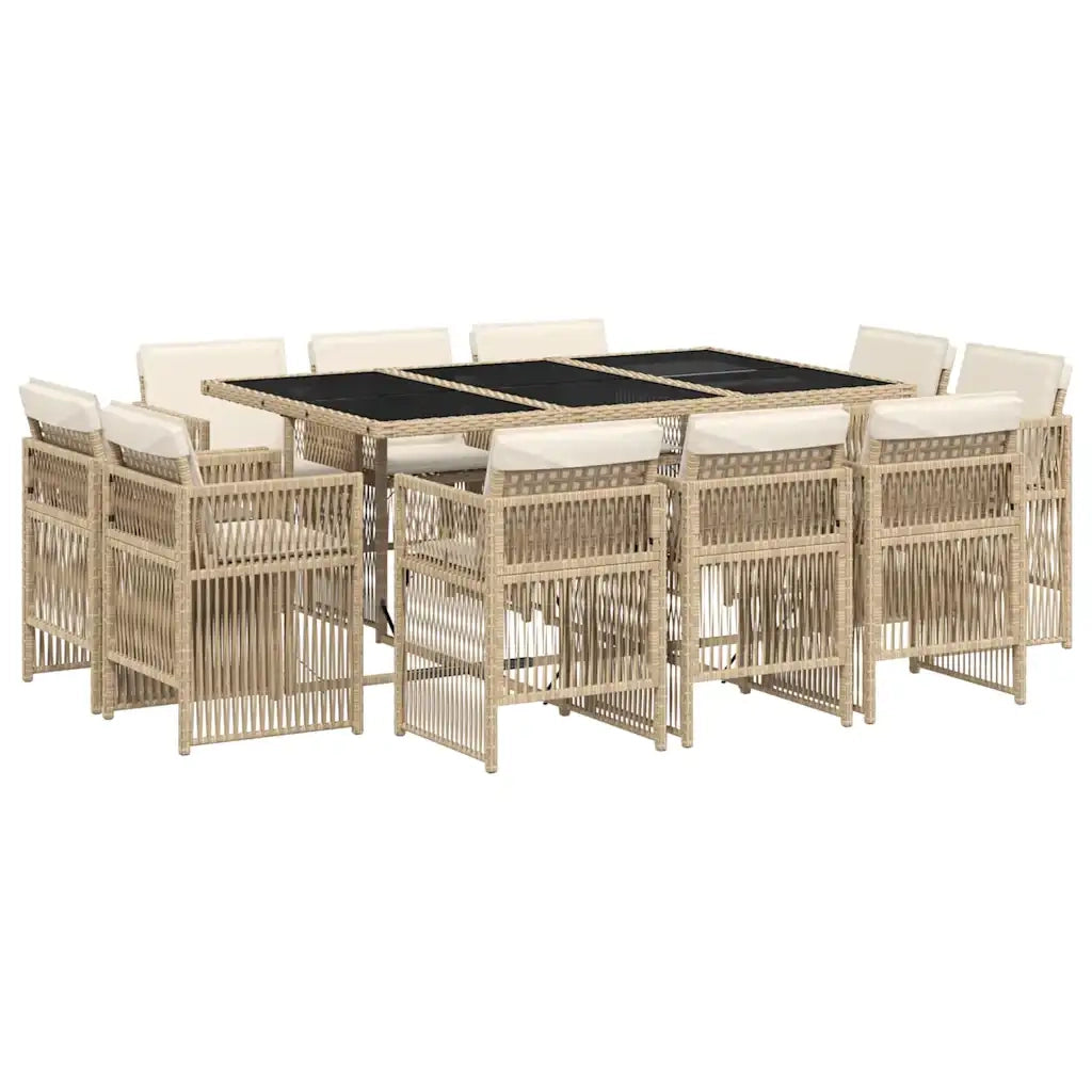 Set da Pranzo da Giardino 11 pz con Cuscini Beige in Polyrattan