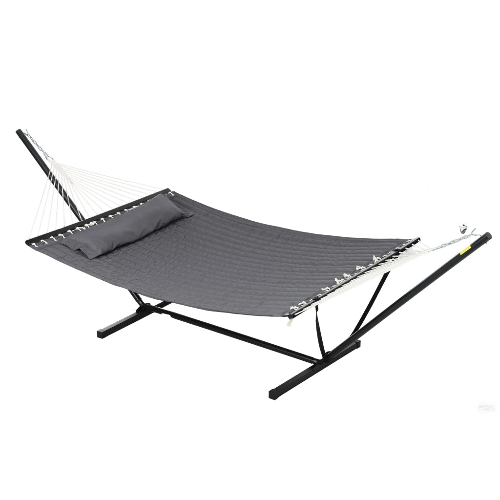 Amaca da Giardino Portatile con Cuscino Integrato, in Cotone, Poliestere e Acciaio, 368x93x110 cm, Grigio Scuro