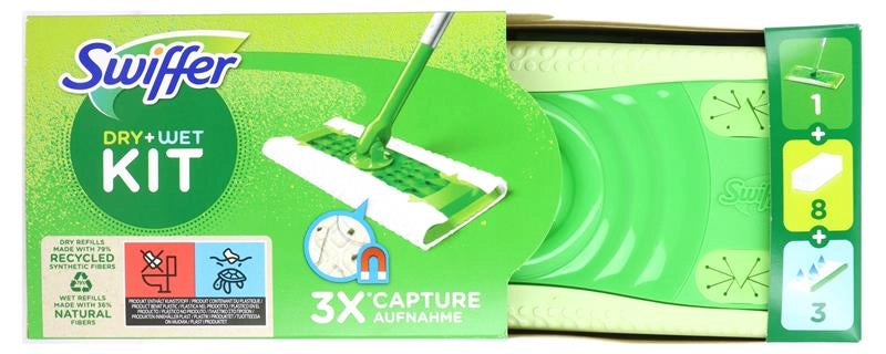 SWIFFER DRY STARTER KIT+ 8 PANNI ASCIUTTO + 3 PANNI WET