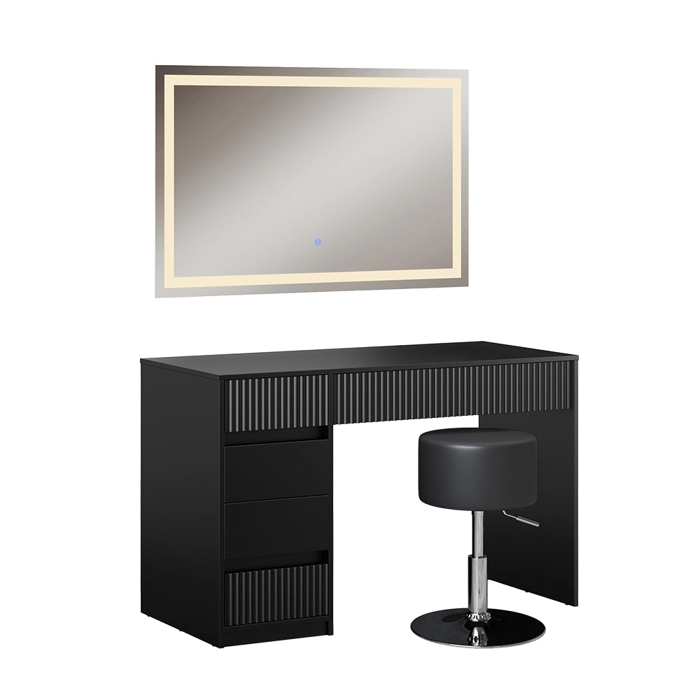 Vicco Tavolo da toilette Nero 120 cm con specchio LED e sgabello