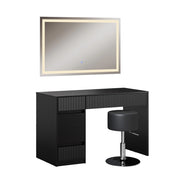 Vicco Tavolo da toilette Nero 120 cm con specchio LED e sgabello