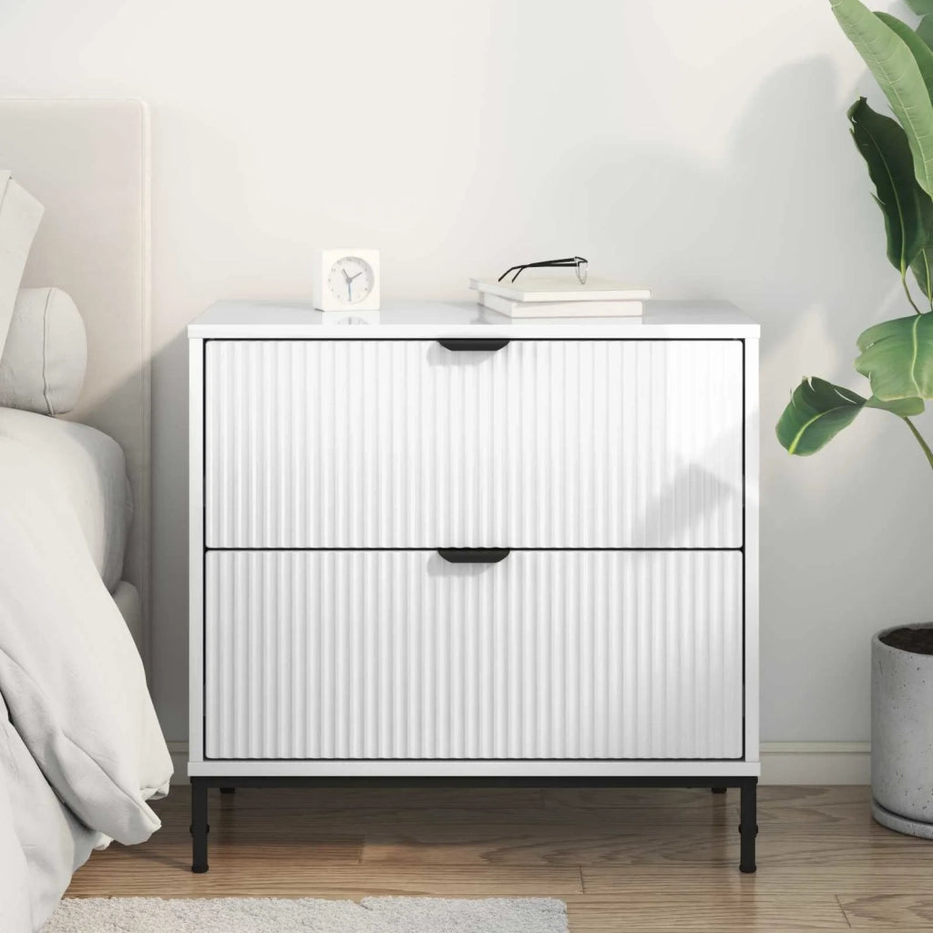 Comodino Bianco lucido 63.5 x 36 x 61 cm Legno multistrato 883468