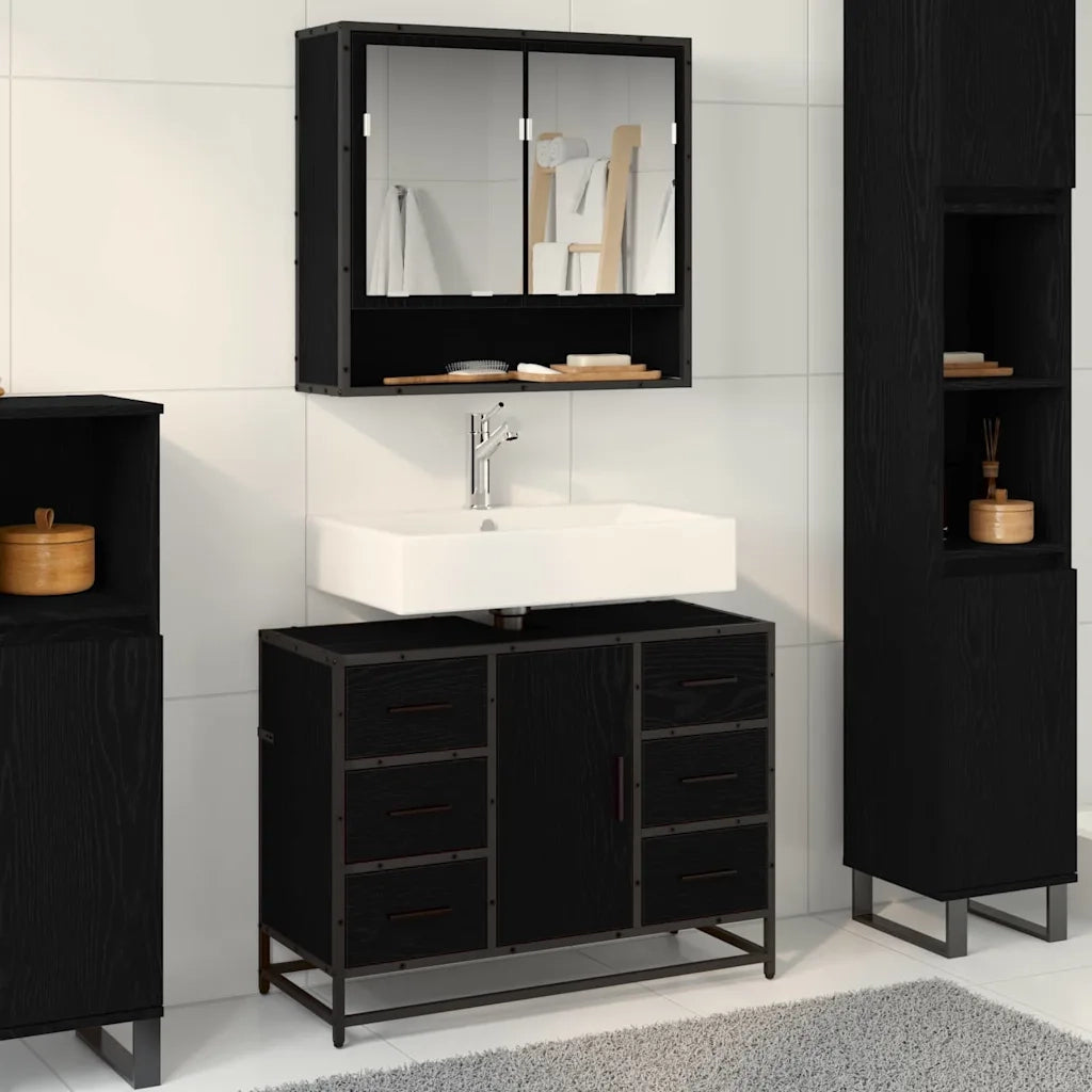 vidaXL Set di mobili per il bagno 2 pcs Rovere nero 80 x 33 x 60 cm