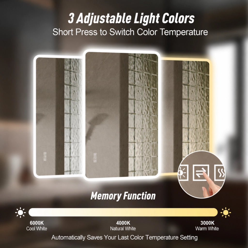 Specchio bagno LED ULEVR con funzione antiappannamento, 3 temperature di colore, dimmerabile e IP44