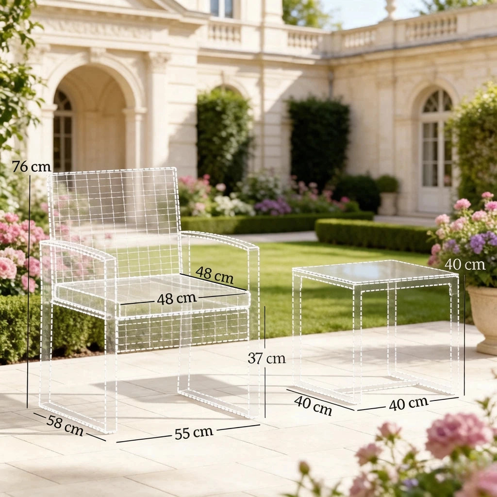 SET GARDINO Tavolo bistrot 40x40 cm con 2 sedie e 2 cuscini in rattan PE nero/marrone