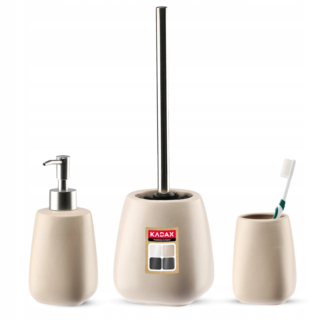 Set da bagno KADAX, set da bagno con dispenser di sapone, spazzolino e bicchiere, beige, 3 in 1