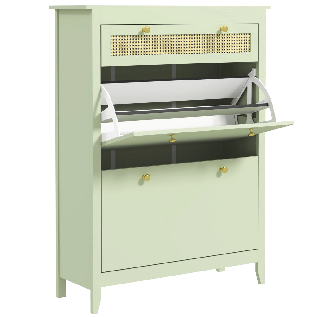 Scarpiera con Cassetto e Ante a Ribalta per 12 Paia ¨C Xylo ¨C Verde 88x30x120 cm