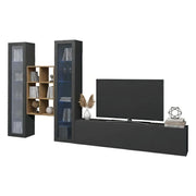 Mobile Soggiorno Lome, Parete Attrezzata 15 Ripiani Made in Italy, 320x30x180h cm Nero Antracite