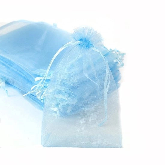 Confezioni in organza 50 pezzi - Sacchetti regalo - Sacchetti con cordino - Sacchetti per dolci - Sacchetti per festa - 7 x 9 cm - Blu chiaro