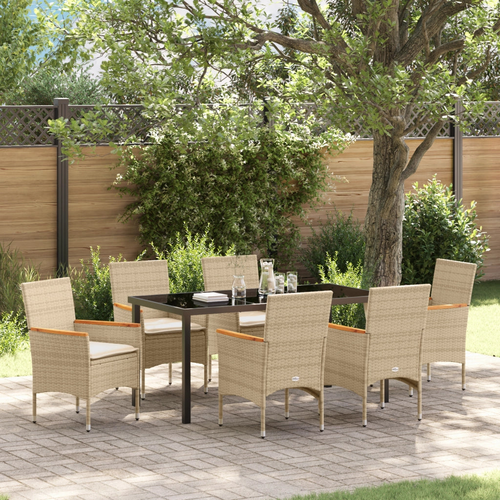 Set Pranzo Giardino  con Cuscini Rattan Polietilene Beige 7 Pezzi
